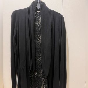 T Tahari Lace back drape front cardigan VERY Gently worn 2-3 x size M blk